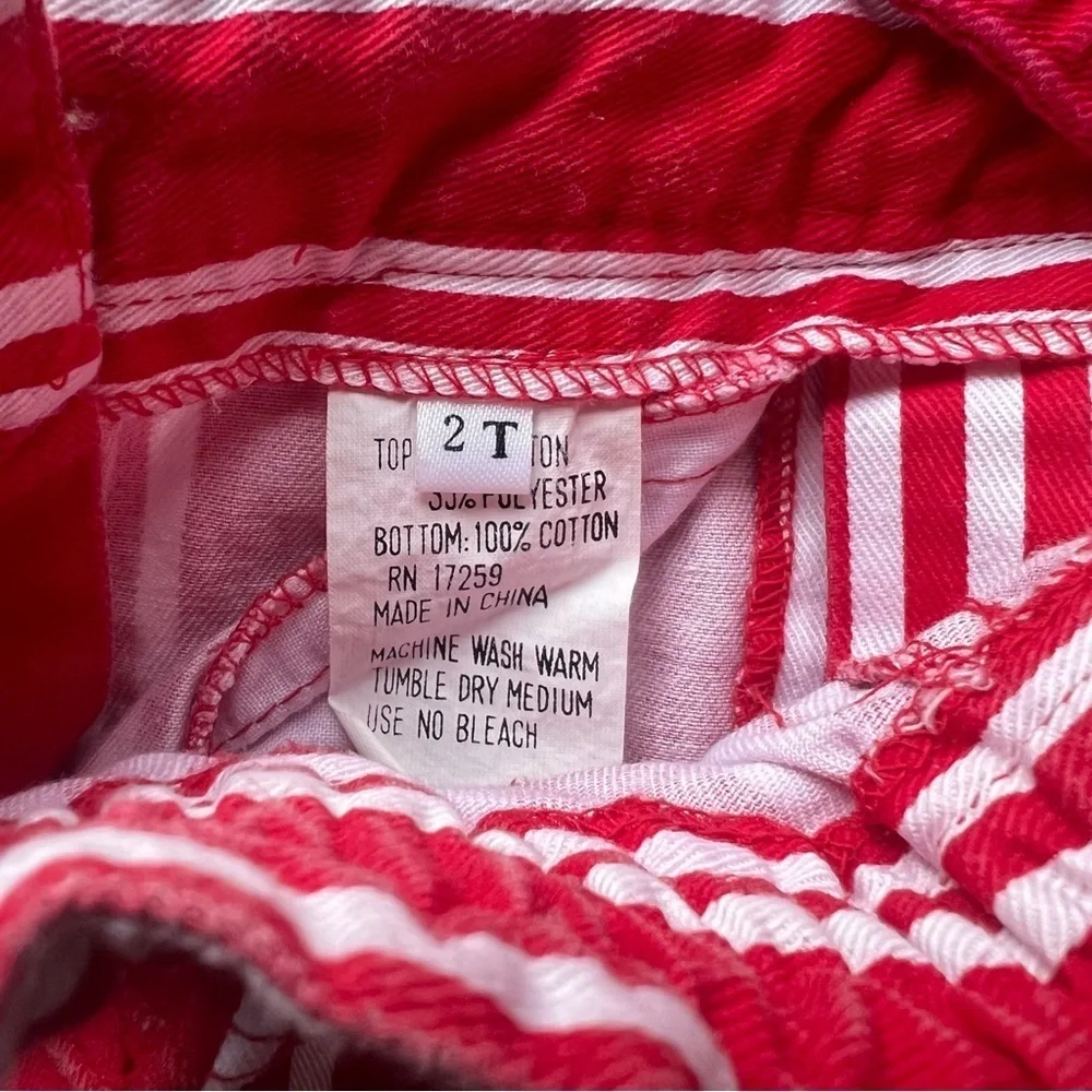Vintage Body Gear Toddler Red & White Striped Overalls Shortalls Size 2T